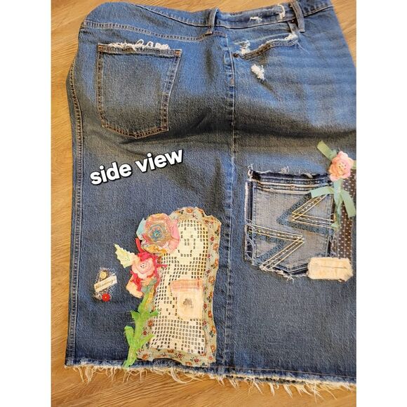 Ooak upcycled patchwork boho Hippie jean skirt size 16 xlg denim - Picture 9 of 12